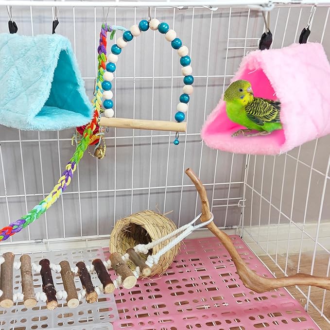 2Pcs Bird Tent Plush Hammock Hanging Warm nest 6.3''X5.1''X4.7'' Cage Parrot Snuggle Sleeping Bed hut Hideout Cave for Eclectus Parakeet Cockatoo Cockatiels Conure Lovebird