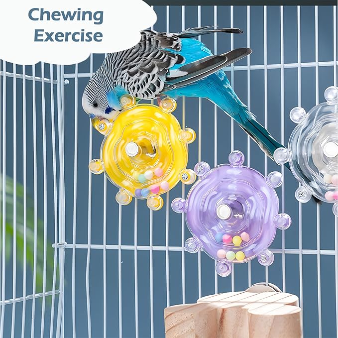 Bird Toys for Parakeets, Colorful Parakeet Toys Wheel, Interactive Spinner Rattle Parrot Toy, Cockatiel Toy for Bird Cage, Chewing Exercise for Conure, Budgies Enrichment Toys (3pcs, Rondom Color)
