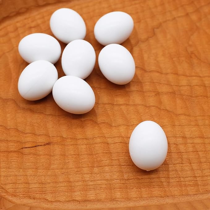 FOIBURELY 4 Pcs Solid Parrot Plastic Eggs Hatching Eggs Green Cheek, Lorikeet&Ringneck Dove, Quaker, Cockatiel. Trick The Birds to Stop Laying Eggs, Fake Eggs
