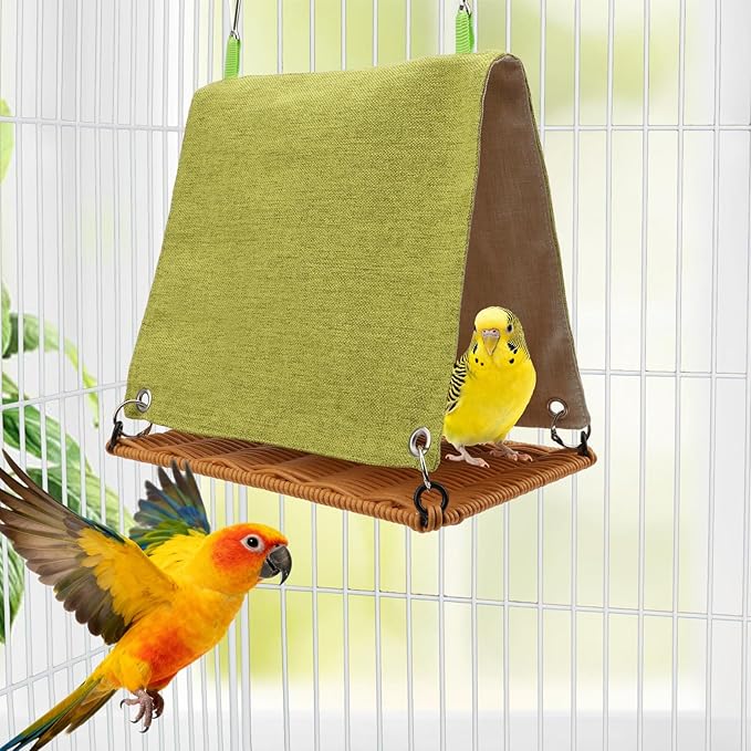 Hypeety Bird Nest Parakeet Tent for Cage Cozy Warm Bird Bed Hut Hideaway with Hanging Hook Washable Bird Cage Accessories Soft Snuggle Nest for Cockatiel Lovebird Conure Budgie Habitat (Green, L)