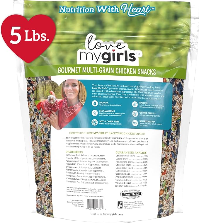 Love My Girls: Chicken Snacks - Fruit & Worms - 5lb Bag - Global Harvest, Gourmet Multi-Grain Treats, Corn-Free, Nutritious & Protein Rich Mealworms