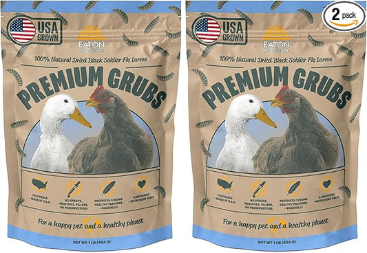 Eaton Pet and Pasture Premium Grubs, USA Grown Dried Black Soldier Fly Larvae, High Calcium Treat for Chickens, Ducks, Wild Birds (1 LB) (Pack of 2)