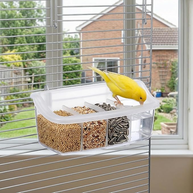 NOLITOY Hanging Bird Feeder for Cage, 2 Pack 4 Compartment Food and Water Bowl Bird Cage Cup, Plastic Feeder Cups for Parakeet Parrot Budgie Canary Pigeon