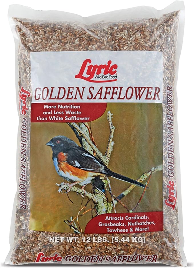 Lyric Golden Safflower Bird Seed for Outside Feeders - Attracts Cardinals, Chickadees, Woodpeckers & More, 12 lb Bag