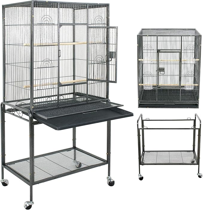 Nova Microdermabrasion 53-Inch Large Wrought Iron Bird Cage with Stand and Perch for Parrots, Cockatiels, Parakeets, and Macaws (Black)