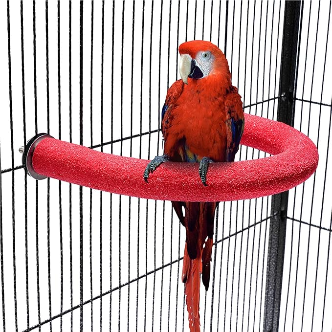 FrgKbTm U Shape Parrot Perch Stand Toy Bird Platform Sand Paw Grinding Clean Stick Exercise Conure Budgie Cockatiel Cage Accessories (Red)