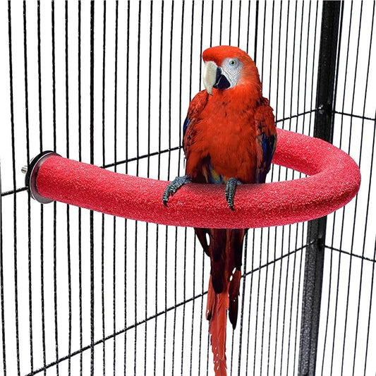 FrgKbTm U Shape Parrot Perch Stand Toy Bird Platform Sand Paw Grinding Clean Stick Exercise Conure Budgie Cockatiel Cage Accessories (Red)