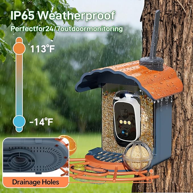 Smart Bird Feeder with Camera Solar Powered: 2K HD Video Wireless Outdoor Bird House Camera, AI Bird Species Identification & Arrival Alerts, Ideal Gift for Bird Lovers - Blue