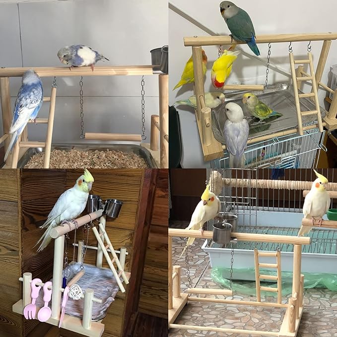 kathson Bird Playground,Parrot Play Stand,Parakeet Play Gym with Feeding Cups,Cockatiel Perchs Playstand with Exercise Toys for Budgie Conures Cockatoos Lovebirds