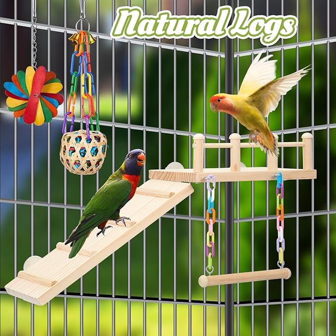 6 Pcs Parakeet Cockatiel Bird Toys, Parrot Swing Chewing Hanging Toys, Colorful Style Parrots Cage Accessories, Interactive Chew & Climb Play Set (Interactive Style)