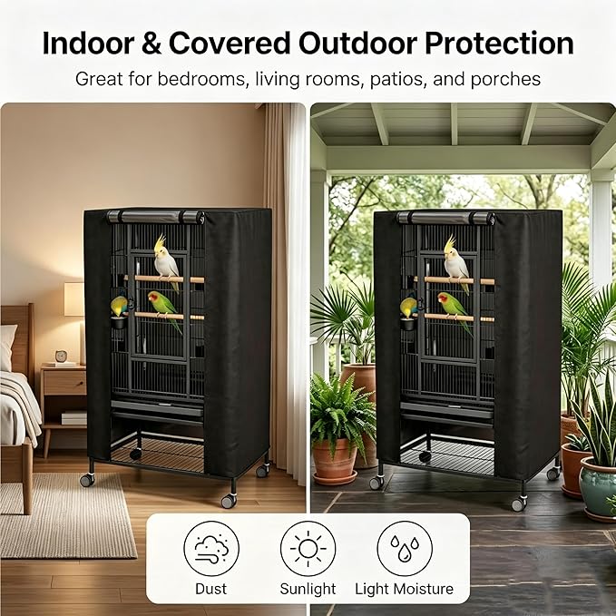 Universal Bird Cage Cover,Good Night Bird Cage Cover Good Night Blackout Breathable Cover with Zipper Panel for Parrot Parakeet Cockatiel Cages, Washable & Durable (33L x 23Wx 41H Inches)