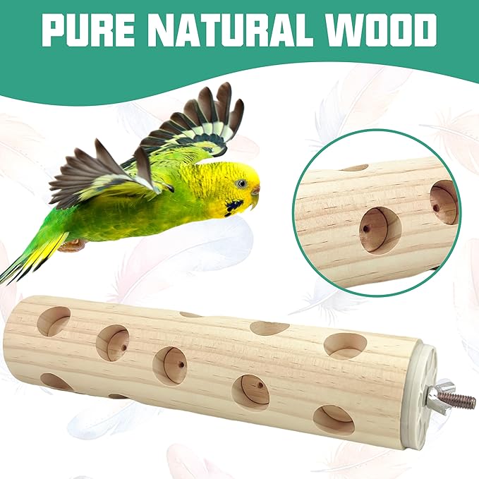 Natural Bird Wooden Block Chewing Toy,Parakeet Toys, Bird Cage Accessories for Hamster Cockatiels Conures Budgie