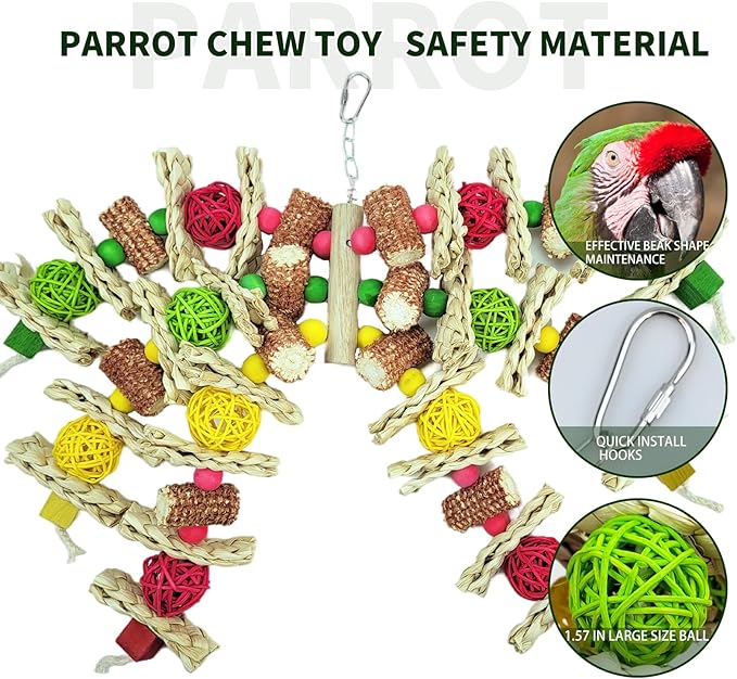 Cokliomc Parrot Toys, Natural Corncob Bird Chew Toys for Small and Medium Macaws, African Grey Parrots, Amazon Parrots Bird Cage