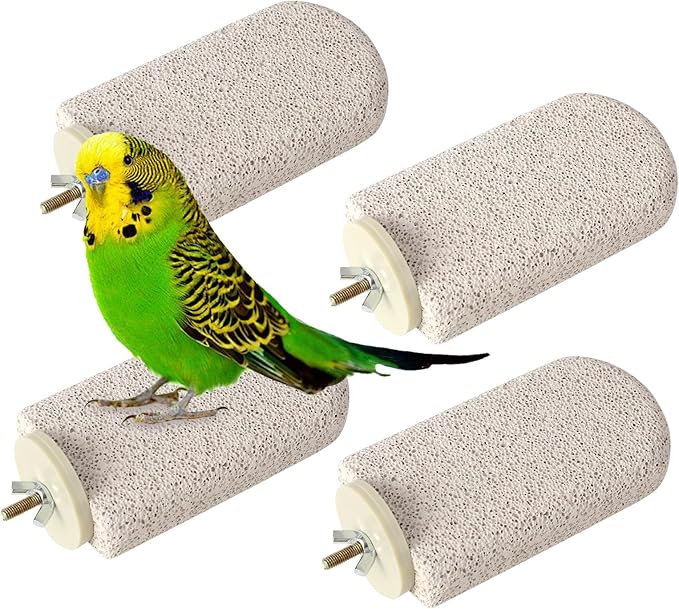 4pcs Bird Perch Stands Foot Claws Trimmer Beak Grinding Stone Parrot Climbing Chewing Toys Cage Accessories for Small Medium Birds Budgies Lovebird Conure (Large)