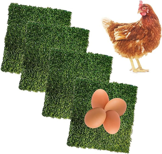 PINVNBY 4 Pcs Chicken Nesting Box Pads,12"x12" Washable Artificial Grass Rug Carpet Fake Grass Synthetic Turf Mat for Chicken Coop Pet Garden Lawn Indoor Outdoor