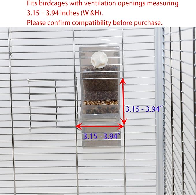 AOTU Automatic No Mess Bird Feeder for Cage - Crack-Resistant Plastic Bird Cage Seed Catcher Clear Bird Cage Feeder for Small Medium Birds Parrots Cockatiels Parakeets Conures Canaries (Light Gray)