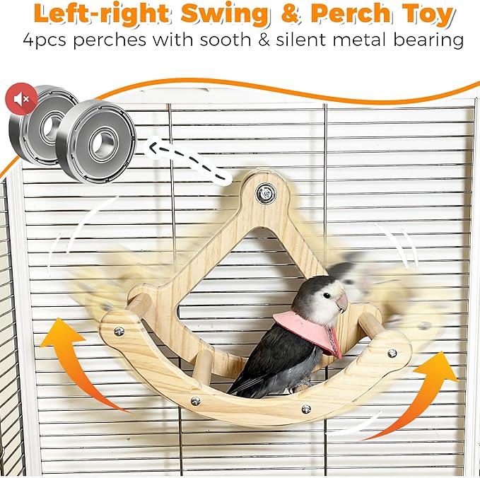 Rocking Bird Toys Perch for Window and Cage, Bird Perch for Wall Suction Mount, Wooden Parrot Toys for Medium Birds, Enrichment Cockatiel Toy Fun and Accessoriess for Budgie, Lovebird, Conure