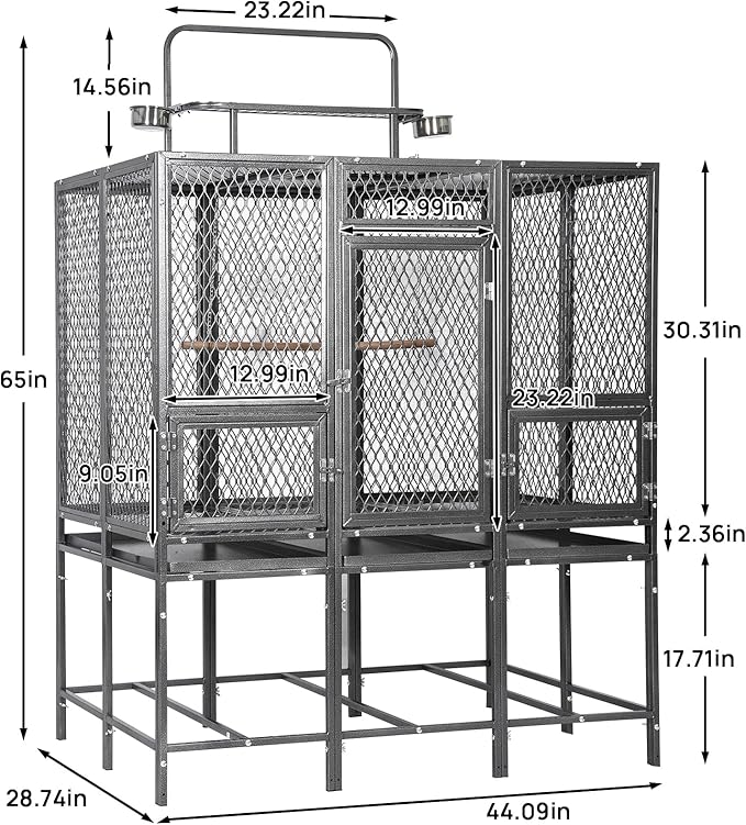 44" W x 65" H Large Bird Cage with Detachable Playtop – Heavy Duty Carbon Steel Flight Cage for Cockatiels, Parakeets, Conures & Lovebirds (Indoor & Outdoor Use)