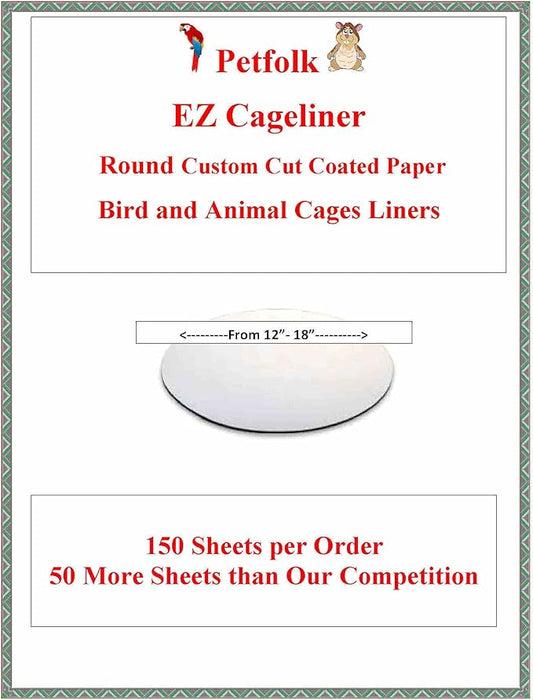 150 Sheets Round Wax (Lightweight 20lb) Birdcage Liner Custom Cut (Round Coated 16")
