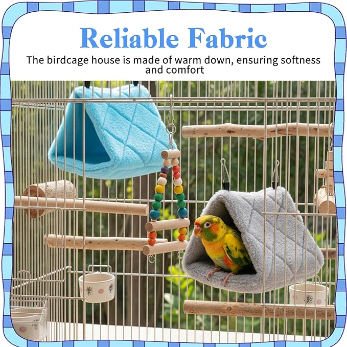 2 Pack Bird Nest for Cage Warm Hanging Bird Cages Hammock Birds Warmer for Cage Snuggle Cave Sleeping Bed for Cages, Pet Parrot Budgies Parakeets Cockatiels Lovebirds, Blue & Grey