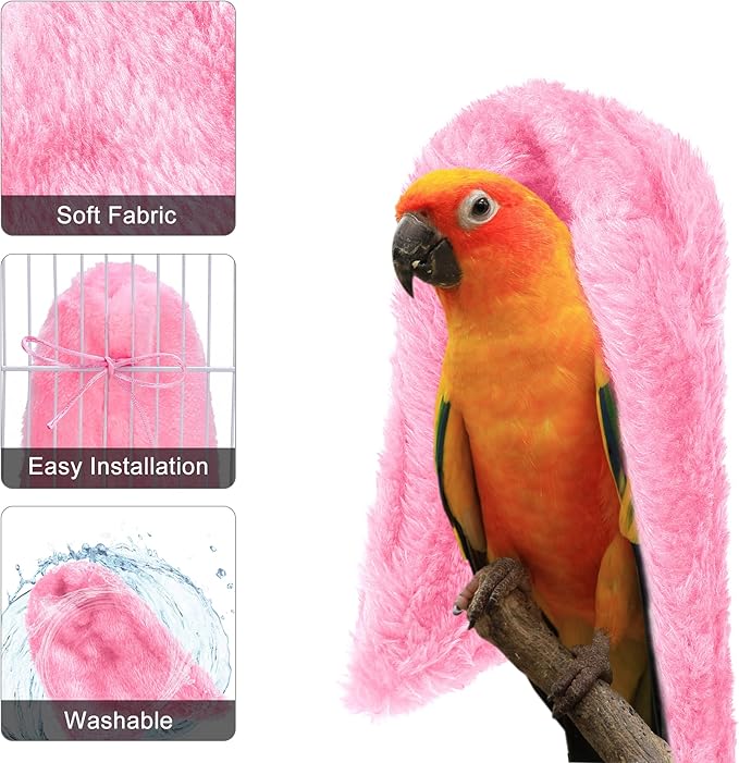 Comfort Corner Fleece Bird Blanket Parrot Cage Snuggle Hut Warm Bird Nest House Bed Hanging Hammock Toy for Parakeet Cockatiel Pigeon Small Animals Shelter Plush Bedding(Pink/L)