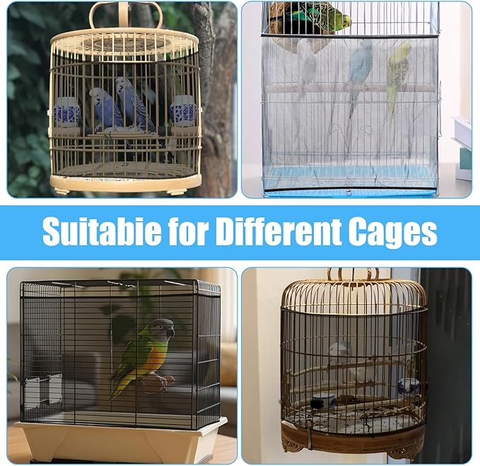 Large Bird Cage Seed Catcher 31 x 118 inches Adjustable Soft Airy Skirt Guard Birdcage Nylon Mesh Net, Birdcage Cover Skirt Seed Guard for Parrot Parakeet Macaw Round Square Cages