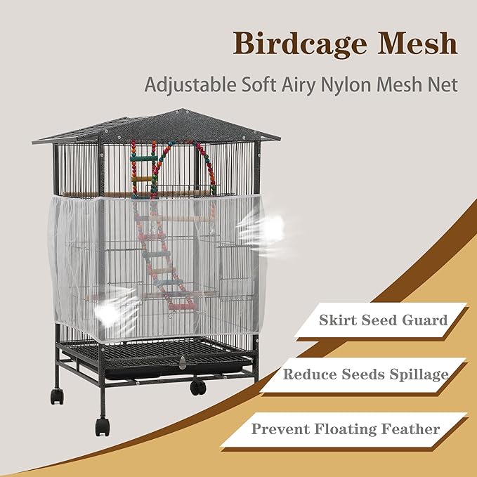 Large Parakeet Cage,Small Bird Cage,Cockatiel Cage for Birds with Covers,Parrot Cage Accessories for Finch,Cockatiels,Conure Bird,Budgie,Pigeon,Canary,Lovebird,Quaker (Meduim Birdcage)