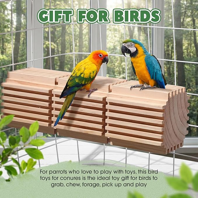 CroBlissful 2 Pcs Wooden Parrot Chew Toys Natural Wooden Bird Foraging Toy Chew Accessories Relieve Boredom and Anxiety, Foraging Toys, for Parakeet, Cockatiel, Conure, Budgie, Lovebird (L)