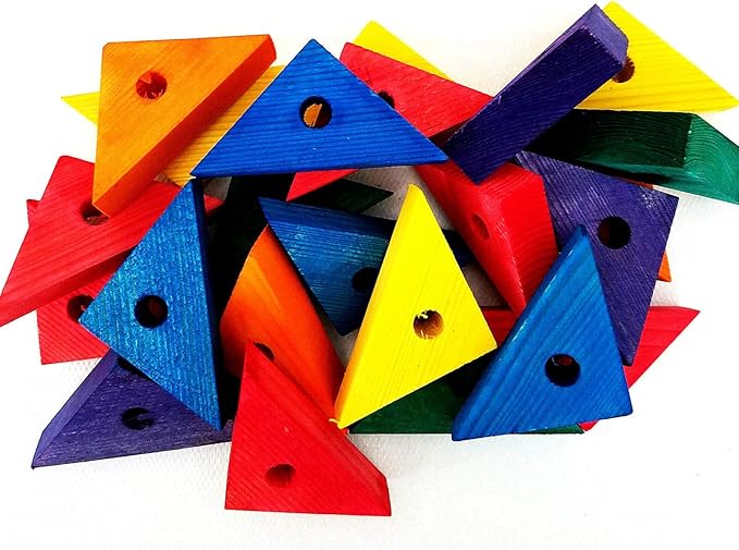 Wooden Colored 24 Triangles Bird Parrot Toy Parts African Grey Macaw Amazon