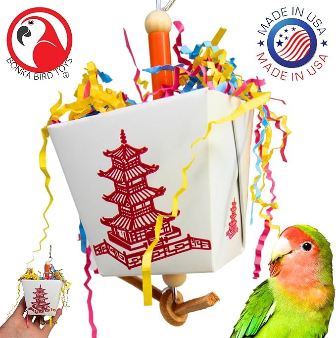 Bonka Bird Toys 3875 Take Out Small Medium Bird Toy Oyster Pail Treat Box Foraging Paper Chew Shred Cockatiel Parakeet Conures and Other Similar Birds