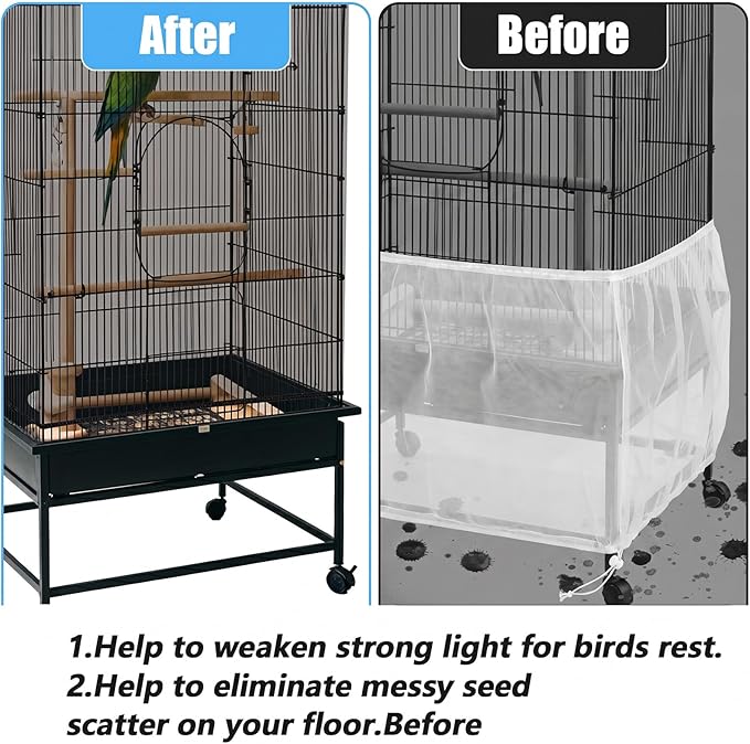 Large Bird Cage Seed Catcher 31 x 118 inches Adjustable Soft Airy Skirt Guard Birdcage Nylon Mesh Net, Birdcage Cover Skirt Seed Guard for Parrot Parakeet Macaw Round Square Cages