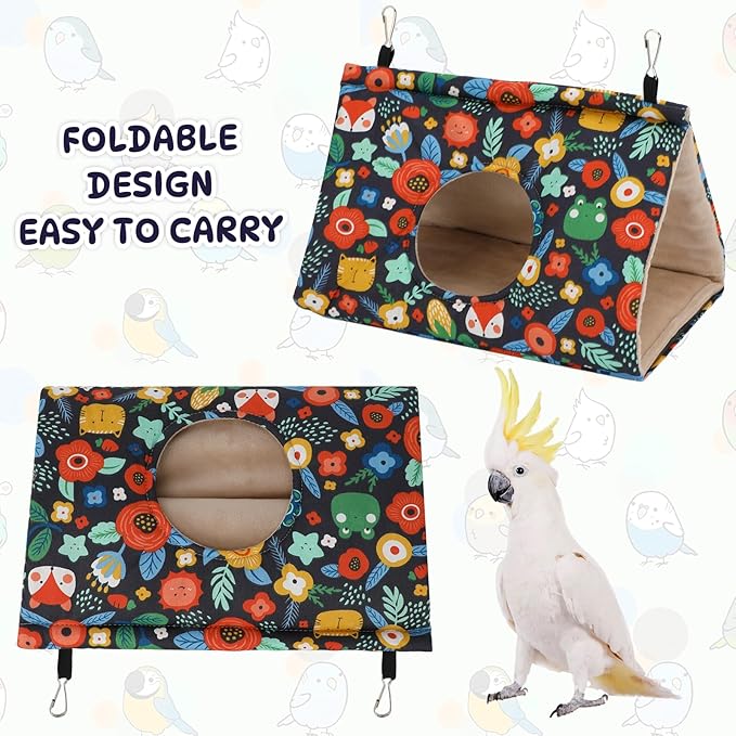Rypet Winter Warm Bird Nest House - Hanging Hammock Velvet Shed Hut Cage Plush Fluffy Birds Hideaway Sleeping Bed Fuzzy for Parrot Parakeet Cockatiels Budgies Lovebird Medium (Navy Blue)