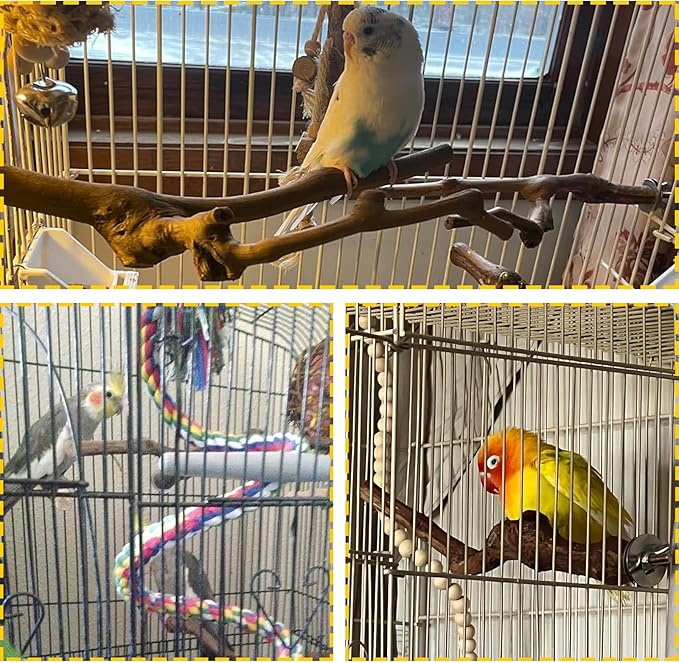 PINVNBY Parrot Perches Natural Birds Stand Wild Grape Stick Grinding Paw Climbing Wood Cage Accessories and Toy for Parakeet, Lovebirds,Budgies,Cockatiels and Finches