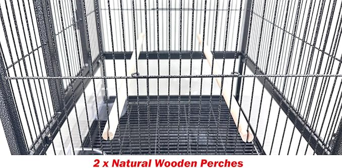 Deluxe Durable Wrought Iron Bird Parrot Flight Cage Sturdy Front Door Side Nesting Doors Acrylic Clear Bottom Prevent Food Spillage Removable Rolling Stand Lockable Wheels