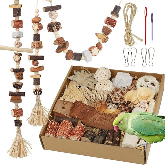 Bird Toys Parrot Natural Foraging Box Parakeet Toys DIY Hanging String for Cockatiels,Conures,Love Birds,and Other Small to Medium Birds Cage Accessories (Large)