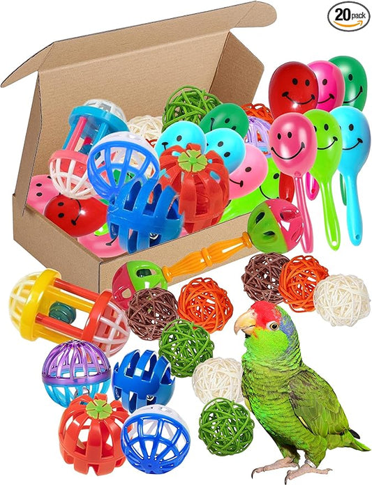 20-Pack Bird Toys for Parakeets, Budgies – Colorful Cage Accessories with Bells & Chewing Fun (1.6'' - 5.5'')