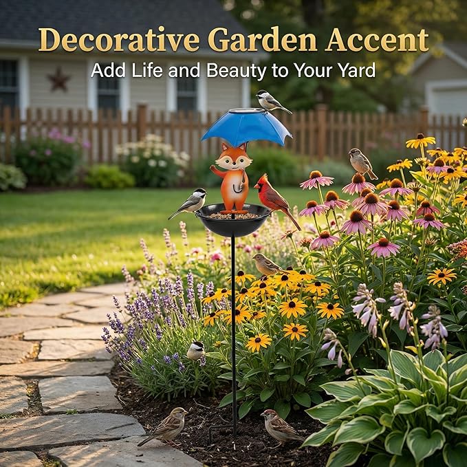 Topadorn Solar Bird Feeder with Pole – Outdoor Standing Bird Feeder with LED Light for Garden & Yard