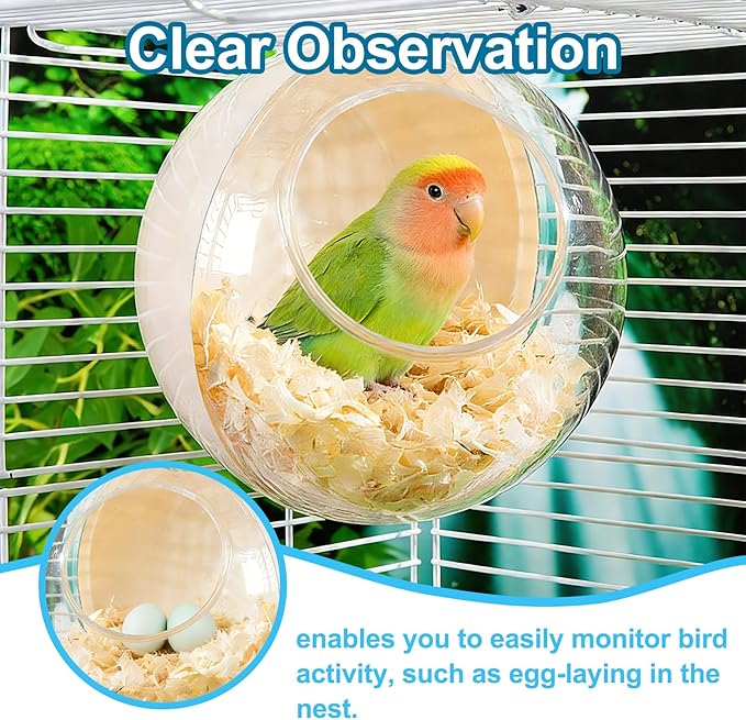 Bird Nest, Warm Bird Bed for Cage, Clear Parrot Nesting House Hanging Parakeet Cage Accessories for Lovebird, Canary, Budgie, Finch, Hamster (Clear)