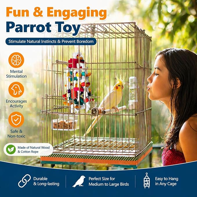 Rypet Bird Chewing Toy - Parrot Cage Bite Toys Wooden Block Bird Parrot Toys for Small and Medium Parrots and Birds