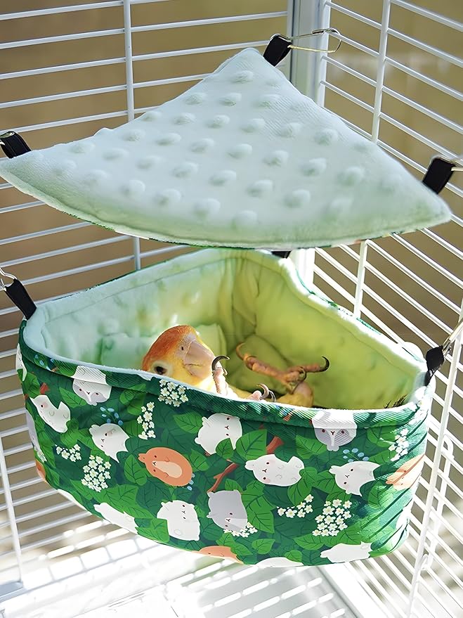 All Season Bird Nest Bed, Small Animal Hammock,Hanging Bird House,Snuggle Hut for Parakeets Budgies Caique Conures Cockatiels Rats Rabbits (Green, M)