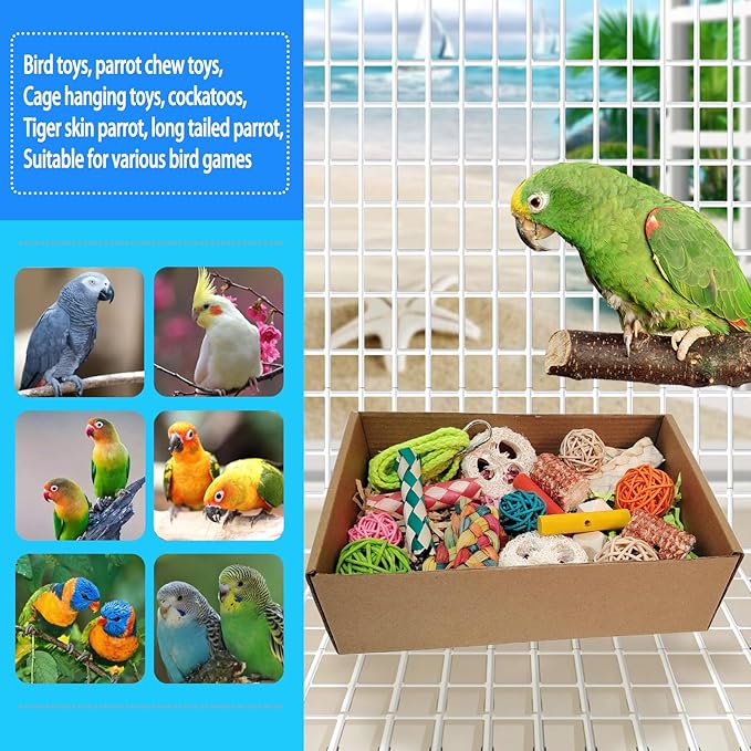 bird toys，Colorful Parrot Foraging and Tearing Toy Box - Suitable for chewing and foraging of long tailed parrots, Quaker parrots，cockatoos, Sun Conure， and other small and medium-sized parrots