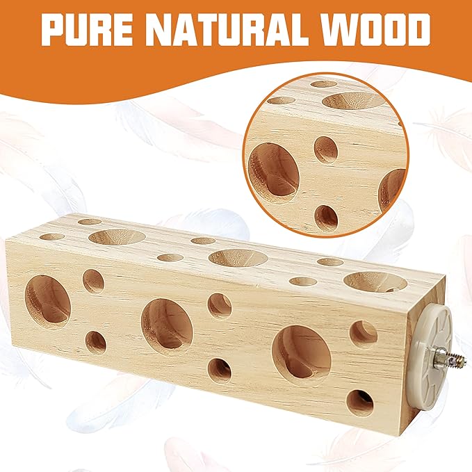 Natural Bird Wooden Block Chewing Toy,Parakeet Toys, Bird Cage Accessories for Hamster Cockatiels Conures Budgie