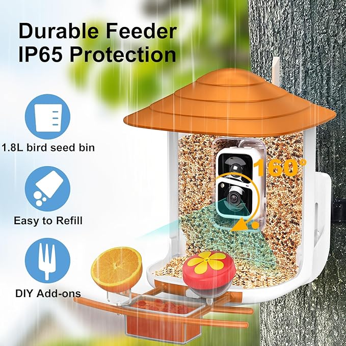 birdsnap® TUC Bird Feeder with Camera 2K HD Live with 32GB Card Auto Detect & Notify AI Identify Camera Birds Feeders Solar Powered Wireless Outdoors Backyard Gift for Mom Dad Birds Lover, 2.4G WiFi