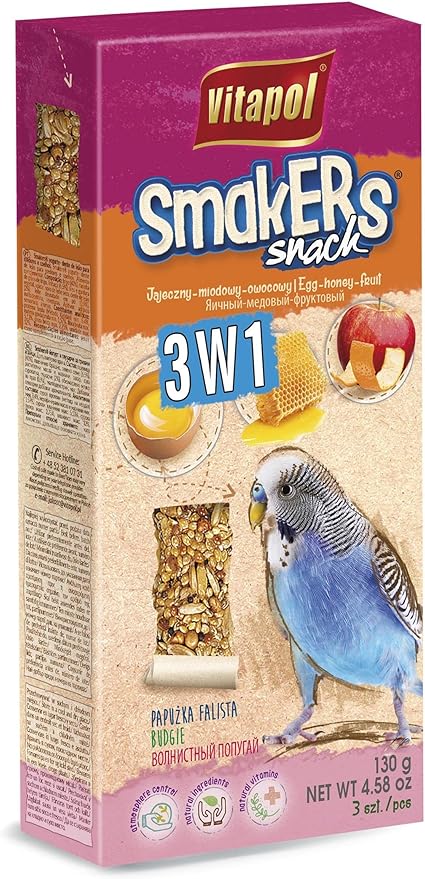 A&E Cage Company - Smakers Treat Stick for Parakeets, 3-in-1 Mix Pack (Egg, Honey, Fruit), 3 Pack, Nutritious & Long-Lasting Bird Treat