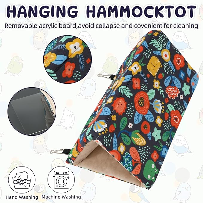 Rypet Winter Warm Bird Nest House - Hanging Hammock Velvet Shed Hut Cage Plush Fluffy Birds Hideaway Sleeping Bed Fuzzy for Parrot Parakeet Cockatiels Budgies Lovebird Medium (Navy Blue)