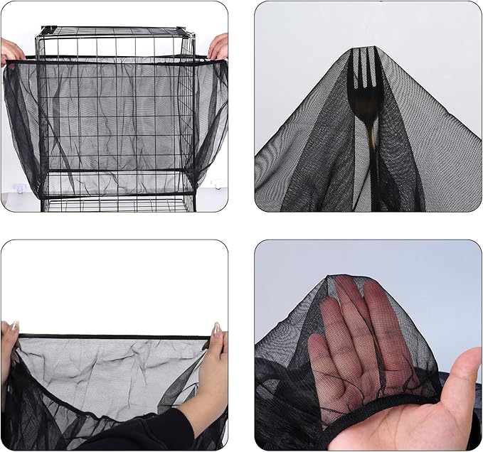 Fengek 2 Pcs Adjustable Bird Cage Cover & Seed Catcher Net - Stretchy Bird Cage Accessories for Night Cover & Seed Guard (Black, XL)