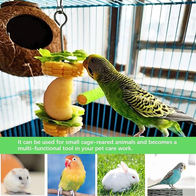 2pcs Bird Cage Food Holder with Hook Parrot Fruit Skewers Stainless Steel Birds Treats Skewer Foraging Toys for Macaw Parakeet Parrot Budgie