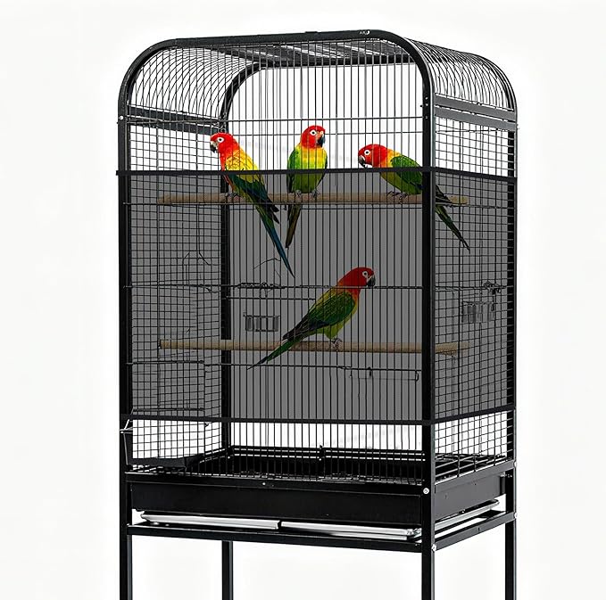 Fengek 2 Pcs Adjustable Bird Cage Cover & Seed Catcher Net - Stretchy Bird Cage Accessories for Night Cover & Seed Guard (Black, XL)