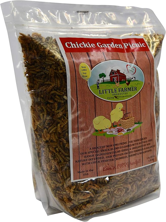 Chickie Garden Picnic Non-GMO, Soy-Free Chick Treats | Premium Poultry Meal Worm & Herb Mix | 3 lbs