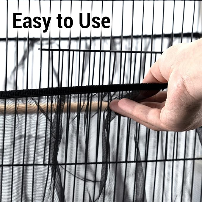 IFAMIO Bird Cage Seed Feather Catcher Adjustable Birdcage Covers Cage Skirt Large Nylon Mesh Netting Universal Bird Cage Net Cover Bird Seed Guard Skirt for Parrot Parakeet Macaw Black